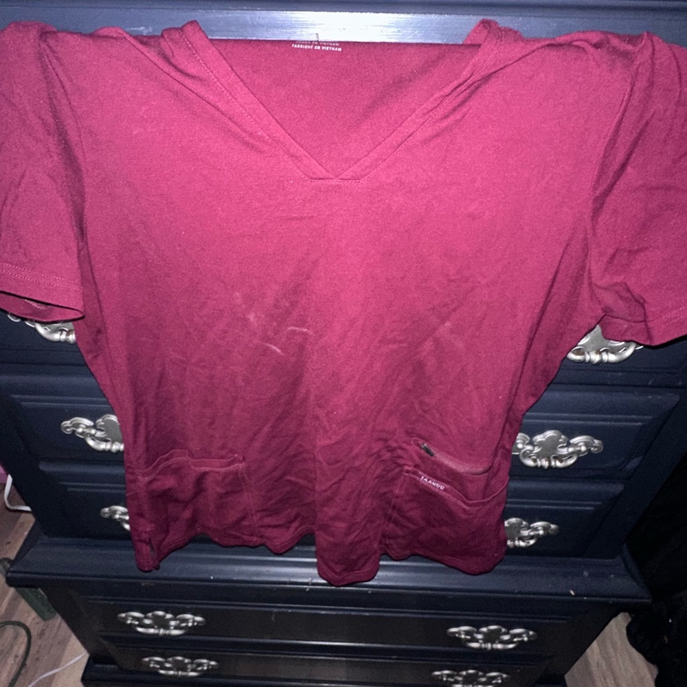 Jaanuu Women's Red V-Neck Top 1X wine Burgundy Scrub Top